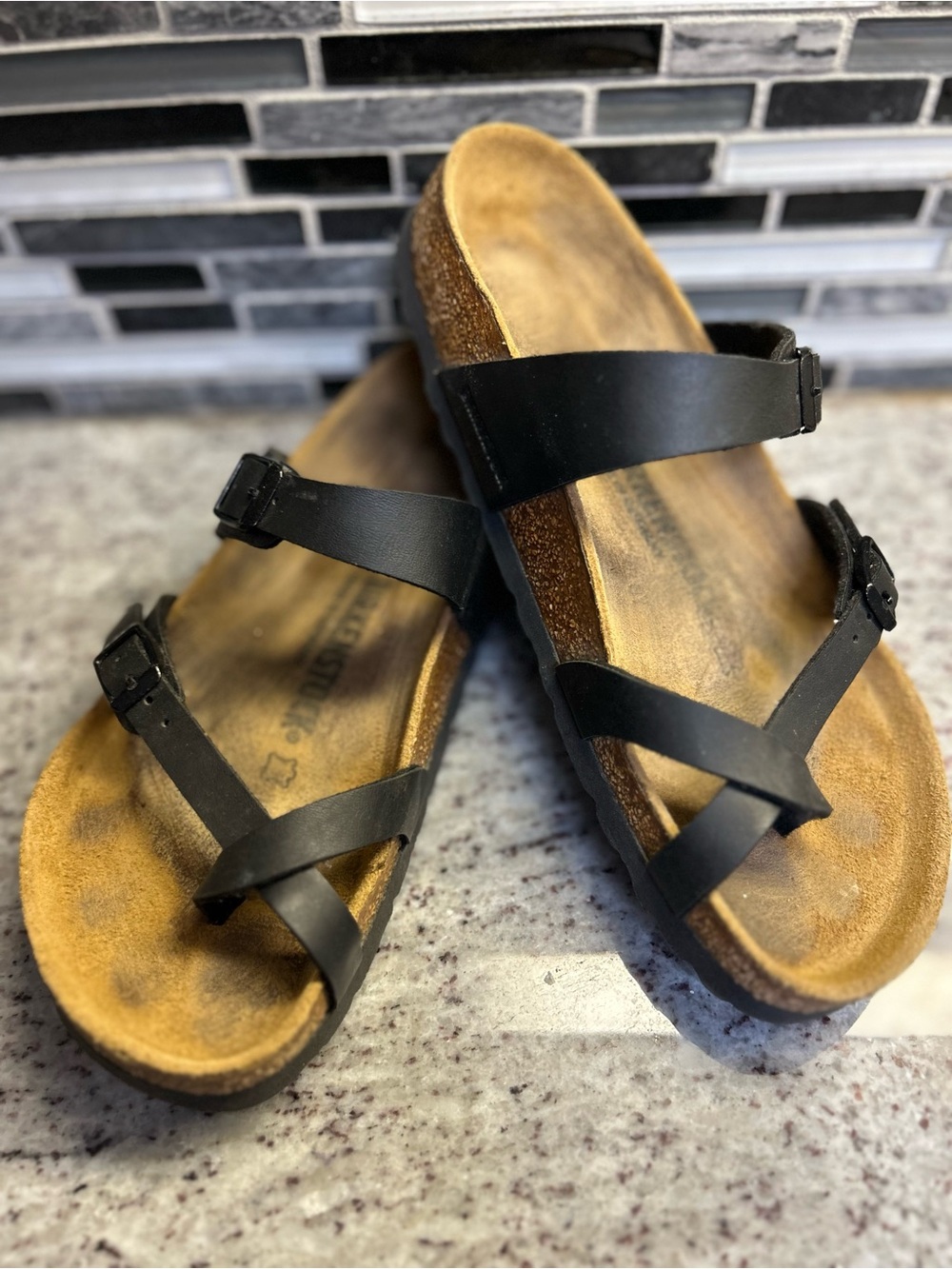 Birkenstock Mayari Black Cross-Strap Cork Sandals size 7 (38)